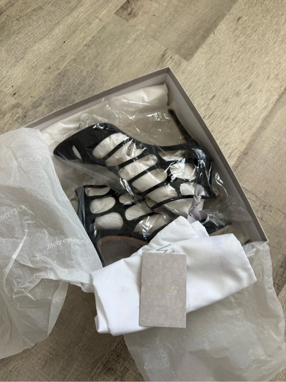 Jimmy Choo Black Suede Cage Stiletto Sandals